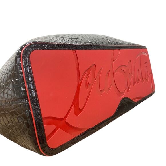 Christian Louboutin Cabarock Croc Small Black Leather Tote Spiked Shoulder Bag - Picture 6 of 12